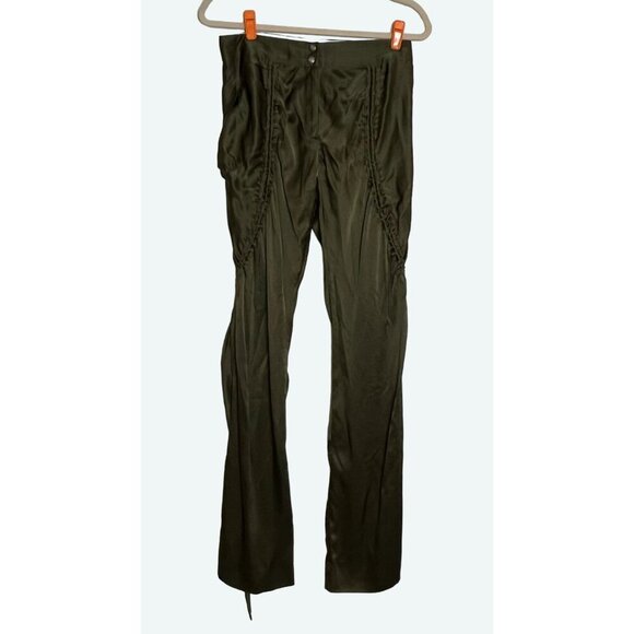 Philosophy Alberta Ferretti 100% Silk Satin Cinch Leg Skinny Pant Olive Green 4 - Picture 1 of 12